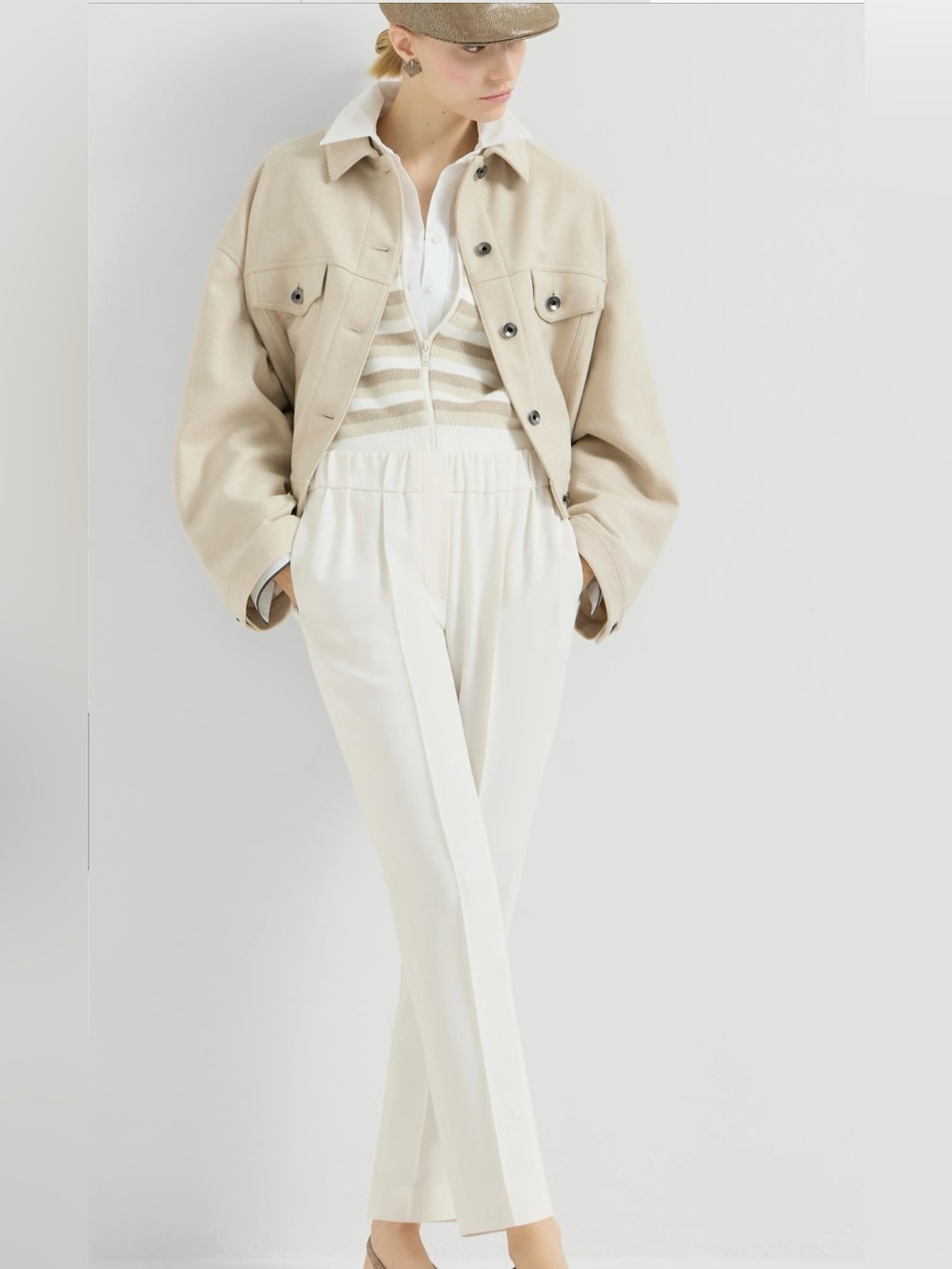 Brunello Cucinelli Cream Straight-Leg Pull-On Trousers